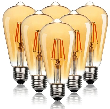 LEDSone 6 Packs Light Bulb E27 Screw LED Edison Bulb ST64,4W Equivalent to 40 Watt, Vintage Amber Glass Lamp,2700K Warm White, Dimmable, Filament Lamp for Pendant, Café, Bar, Home Décor