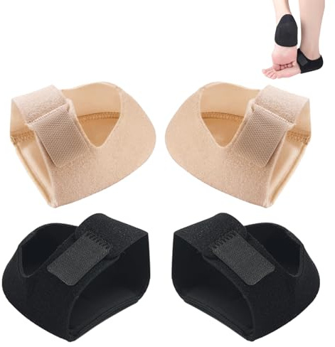 2 par hälsporre bandage, hälsporre inlägg, gel hälskydd hälkuddar, för bensporre värkande (svart och hudton L)