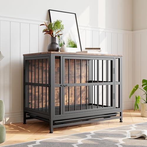 VECOCHO Hundburmöbler, hundlåda för stora och medelstora hundar, sidobord, hundkennel inomhus, slitstarkt hundhus för hem, avtagbar bricka, 2 dörrar, hundbursmöbler