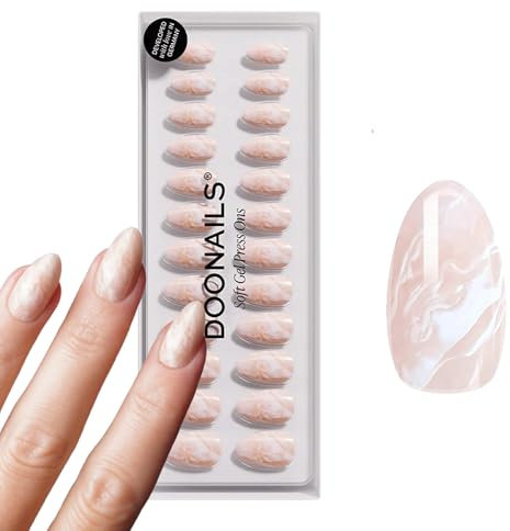 DOONAILS – Press On Nails 30er Set Nude Marble Almond Form Creme/Weiß + Marmor – Nägel zum Aufkleben Full Cover in Salonqualität – Fake nails soft gel Short – Natürliches & angenehmes Tragegefühl
