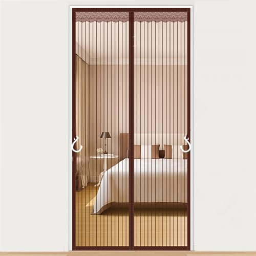 Fliegengitter Tür Magnet Insektenschutz, Ohne Bohren, Kratzfest,Stärkere Magneten Fliegenvorhang für Balkontür,Kellertür und Terrassentür,Gelb-braun (120 * 210cm)