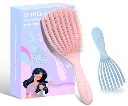 SHINLEA 2 Pcs Detangle Hair Brush for Curly Hair - Reduces Breakage, Eliminates Knots, Curly Hair Brush for Women, Men, Kids - Mini hair Brush Use in Wet and Dry Hair (Pink&Blue)