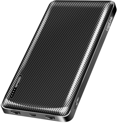 Power Bank 10000 mAh, 2 X USB-A + 1 X USB-C (per dispositivi) con funzione di ricarica rapida, USB-C + Micro USB (ricarica della power bank), nero