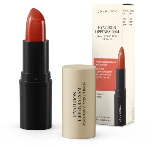 JUNGLÜCK Hyaluron Lippenbalsam Pfirsich – pflegt trockene & spröde Lippen | Getönter Pflegestift für geschmeidig weiche Lippen schützt wirksam vor trockenen Lippen, pflegt langanhaltend - Vegan