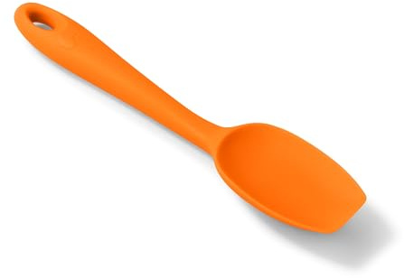 Zeal Silicone Spatula Spoon, Non-Stick Flat-Ended Cooking Spoon Spatula for Scraping, Scooping and Stirring – Odour and Stain Resistant, 20cm, Neon Orange