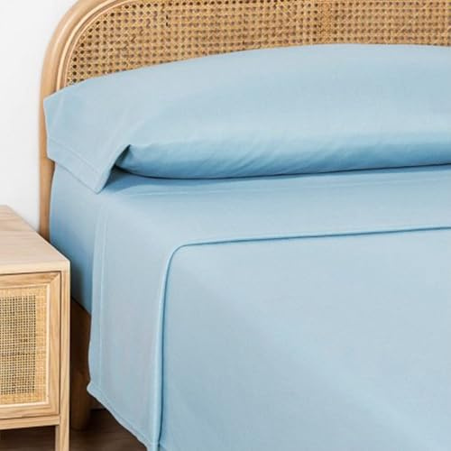 HOMEYA - Juego de Sábanas Pirineo 3 Piezas para Cama de 90 - Sábana Polar para Invierno Cama Individual, Bajera Ajustable 90x190x25cm, Encimera 165x260cm y 1 Funda Almohada 45x110cm,Celeste
