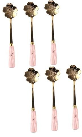 SHOWERORO 6 Piezas cuchara de acero inoxidable practicos cucharillas cuchara de aperitivo beber s simulada de plantas creativas s mezcladoras de mango largo