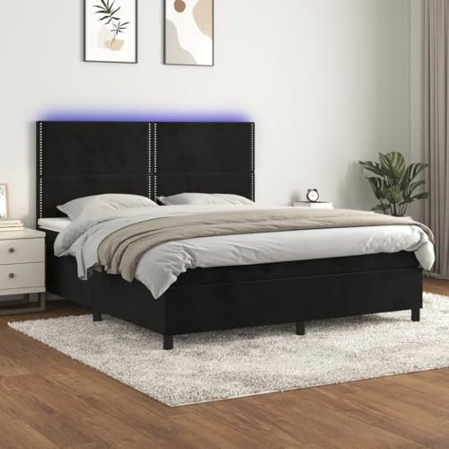 Brokky Boxspringbett mit Matratze & LED Bett Mit Bettkasten Bett Boxspringbett Betten Boxspringbett Mit Matratze Schwarz 180x200 cm Samt - 3136079