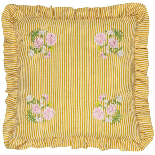 furn. Wylder Martha Embroidered Ruffle Cushion Cover - Yellow - 50x50cm