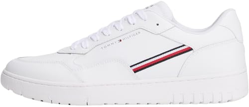 Tommy Hilfiger Uomo Sneakers con Suola Preformata Basket Core Stripes Profilo Basso, Bianco (White), 40