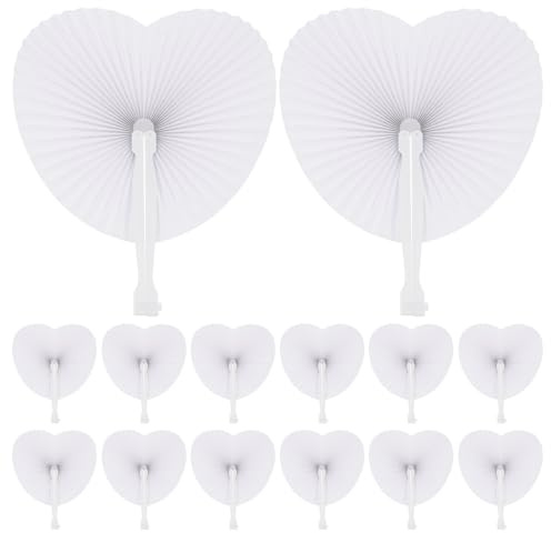Cabilock 48 abanicos de papel en blanco con forma de corazón, plegables, recuerdos de boda para fiestas, manualidades, decoración para festivales, bodas y recuerdos de invitados