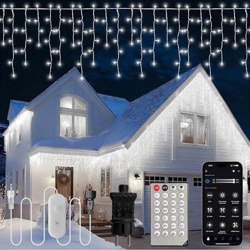 Gliztech Luci a Aascata per Esterno Natalizie 30M, Luci Natale da Esterno Impermeabili IP44, Luci Balcone Natale da Interno, per Balconi, Feste, Ringhiere, Tenda, Giardino (Bianco Freddo, 30M)