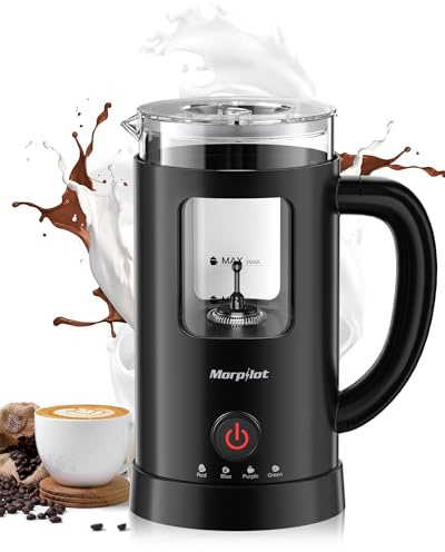 Morpilot Mousseur à Lait Électrique 4 EN 1, 130-600ml 550W pour Chaud et Froid, Chauffe-lait, Verre Visuel, Design Latte-Art pour Cappuccino Macchiato