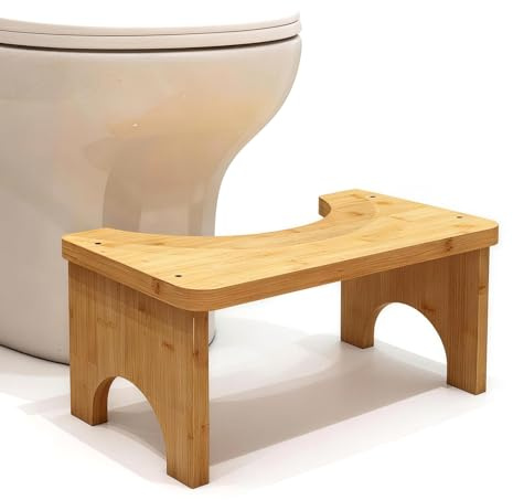 Toilettenhocker aus Bambusholz für Erwachsene, 37X20X17cm, Stabil Klohocker, Rutschfester & Ergonomischer Toilettenhocker, WC Hocker für Bekämpft Verstopfung Blähungen und Bequeme Ausscheidung