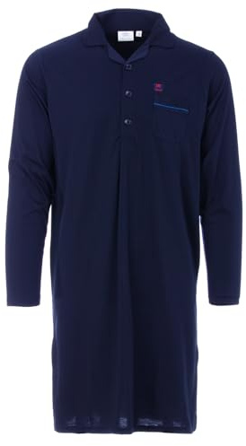 Henry Terre Camicia da notte da uomo Gustav a maniche lunghe, design a tinta unita, colletto camicia, piega addominale, tasca sul petto, taglia M-3XL, blu navy, XXL
