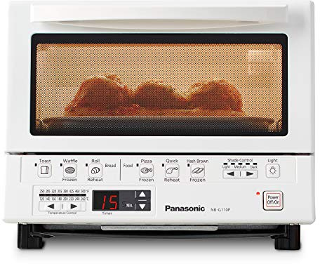 Panasonic FlashXpress Toaster Oven Countertop, 4-Slice Compact Size with Double Infrared Heating, 6 Auto Cook Options and Precise Temperature Control, 1300W - NB-G110P-W (White)
