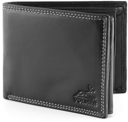 Fa.Volmer ® Stabile Schwarze Herren Geldbörse echt Leder Querformat mit RFID Schutz #First-Class