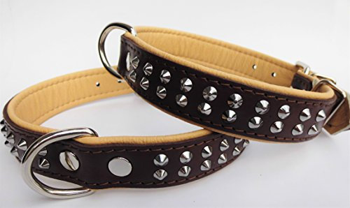 Leder Halsband - Hundehalsband, Nieten, Halsumfang 39-46cm, 42-50cm, Echt Leder; Braun-Natur, NEU (Halsumfang 39-46cm/53cm)