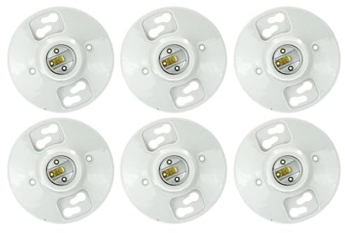Sunlite 40880-SU Porcelain Lamp Holder, Medium Base (E26), for Installation on 3.25” and 4” Junction Boxes, 660 Watts Max, for Closets, Storage Areas, Attics, Basements, Garages, UL Listed, 6-Pack