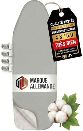 Bügelbrettbezug 120x40 cm - Bügelbezug aus 100% Baumwolle - Dampfbügelgeeignet - Extra Dicke Polsterung + Gummizug und Spanner, M