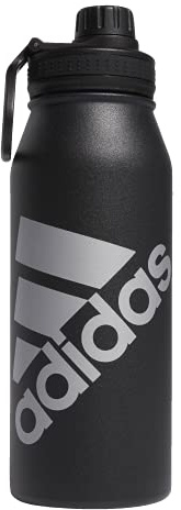 adidas Unisex 1 Liter (32 oz) Metal Water Bottle, Black/Silver Metallic, One size
