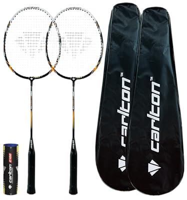 2 x Carlton Pro Attack Badminton Rackets + Covers and 6 Shuttles
