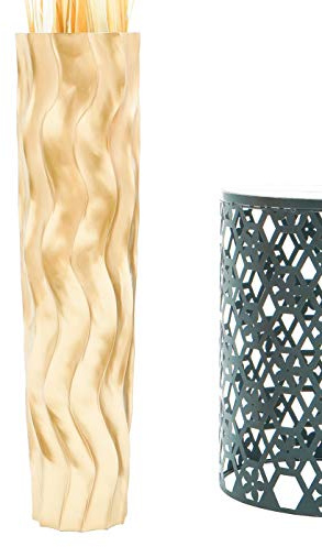 Leewadee Große Bodenvase 65 cm Mangoholz für Pampasgras & Trockenblumen | Dekovase fürs Wohnzimmer, für Zweige & Trockengräser - bruchfester als Keramik, kein Wasser. Boho