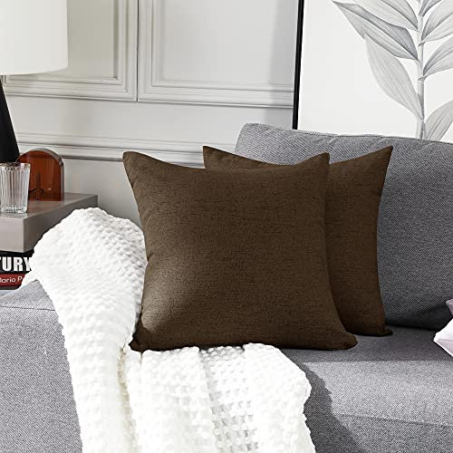 Deconovo Fundas Cojines 45 x 45 cm, Salon, Hogar, Habitacion, Sofa, Dormitorio, Almohada de la Cubierta, Duradero, Cuadradas Decorativas de Efecto Lino Suave, Diseño Moderno, Lino Oscuro, 2 Piezas