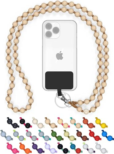 BEARFOOT Holzperlen Handykette universal 135 cm, handgefertigt (The Beach) | Schlüsselband zum Umhängen, kompatibel mit allen Smartphones, iPhone & Samsung, als Kette oder Necklace