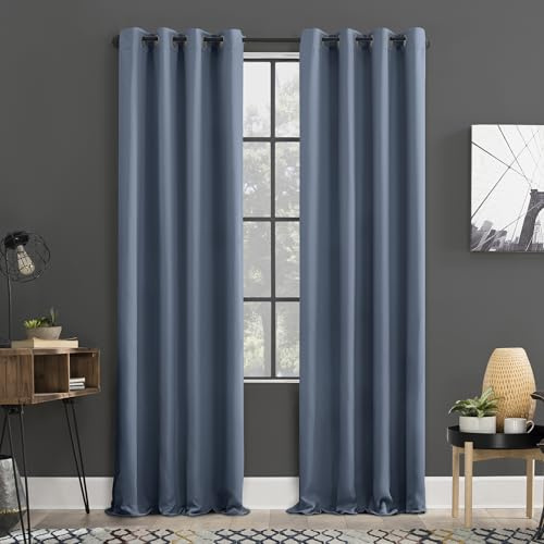 Sun Zero Soho 2-pack Blackout Energy Efficient Grommet Curtain Panel Pair, 54 x 84, Denim Blue