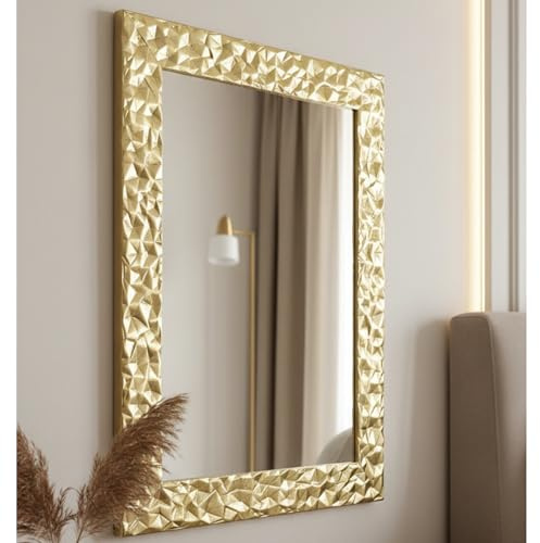 MO.WA Spiegel Wandspiegel Rechteckig Blattgold 72x95 Rahmenspiegel Schlafzimmer Dekospiegel Badezimmer Flur