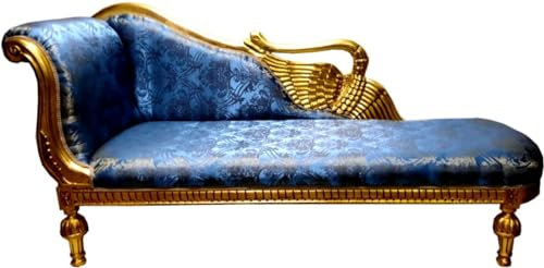 Casa Padrino Barock Chaiselongue Blau Muster/Gold - Golden Wings - Antik Stil Möbel