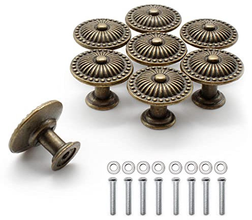 DEANKEJI 8 Stück Möbelgriffe Vintage, Bronze Möbelknöpfe, Schubladenknöpfe mit Schrauben, Korrosions und Feuchtigkeitsbeständig, Kommodengriffe für Schubladen, Schuhschränke, Küchenschrank