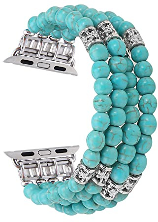 GEMEK Compatible Avec Apple Watch 38/40/41mm - Bracelet iWatch Series 8/7/6/5/4/3/2/1 Pour Femmes, Élastique Perlé Fait à La Main Pour Filles (Turquoise)