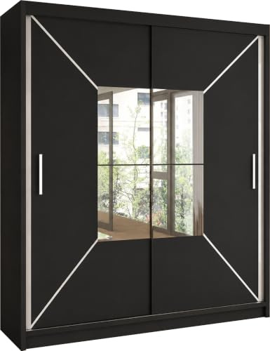 SLIDING WARDROBE 4U Cologne Free Standing Sliding mirror Door Wardrobe (203cm, Black)