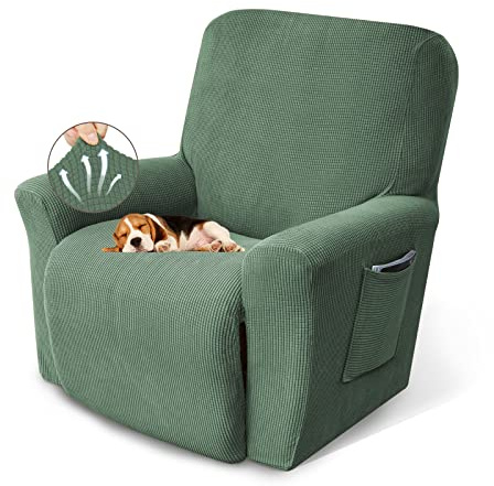 KEKUOU Recliner Chair Covers Lazy Boy Recliner Covers Stretch Couch Cover Slipcovers 1 Piece Furniture Protector with Elastic Bottom for Dog,Kids.(Recliner, Greyish Green)