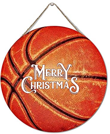 Personalized Door Sign Kids Coach Boys Basketball Player Gifts Hanging Sign 12in Round Merry Christmas Basketball Wooden Plaques Rustic Farmhouse Sign Home Wall Art Decor Wood Plaque Sign