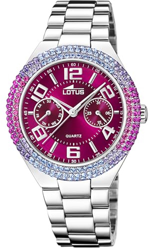 LOTUS Montre Femme Analogique Acier Inoxydable 316L Argenté - Quartz Multifonction - Verre minéral Haute résistance - Étanche 5 ATM - Special Prices 18908/1