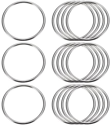 sourcing map Metall O Ringe, 15 Stück 50x3mm Schnalle Geschweißte O Ringe für Befestigung Schrauben Haken Campinggurte Hundeleinen Taschen Paracord Zubehör - Silberfarben