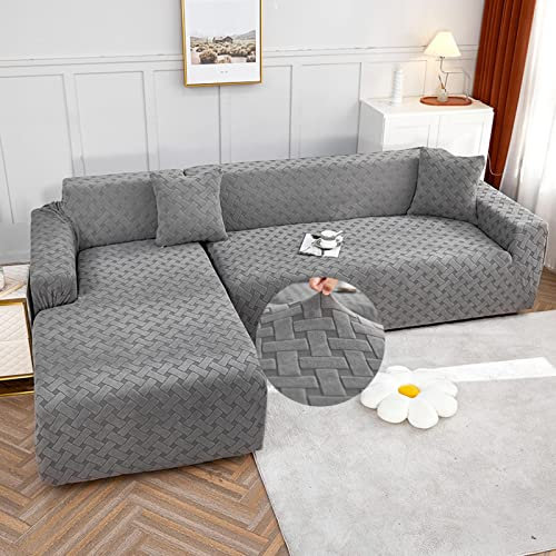 LJQAIZYL Couch überzug L Form Links Rechts 2er Set Sofabezug Ecksofa Sofa überzug Elastische Universal Sofahusse Couchbezug Sofabezüge Sofa Cover Antirutsch Sofa Hussen Abdeckung,GreyA-1seat+2seats
