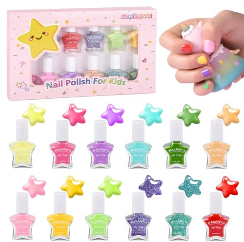 wakaniya Kinder Nagellack Set 12 Farben Ungiftig Peel Off Kindernagellack Set, Schnelltrocknend Grün Kinder Nagellack für Mädchen