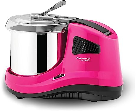 Butterfly Peerless 3-Stone Wet Grinder with Atta Kneader & Coconut Scraper, 2-Liter, 110V for USA & Canada, Pink