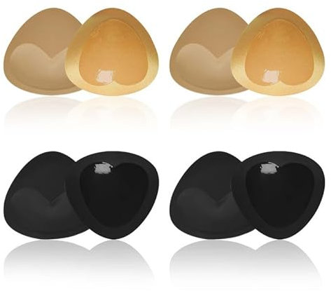 SKHAOVS 4 Pairs Self-Adhesive Bra Pads Inserts Removable Push Up,Inserts Bra Pads Inserts Push Up Pads,Bra Pads,sticky bra pads,Bra Cups Replacements,For Bikini Top Swimsuit (Black,Beige)