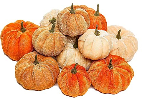 Uotory Halloween Artificial Pumpkins Decorations - 12PCS Velvet Artificial Fake Small Pumpkins for Autumn Fall Halloween Thanksgiving Home Party Decoration (Orange)