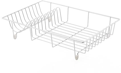 Casa & Casa Chrome Plated Dish Rack, Cup Holder, Dish Drying Rack, Pack of 1, Chrome Finished, Kitchen Accessory, Durable Dish Rack, Self-Draining Rack, Open Wire Design, Sink Organizer, Chrome