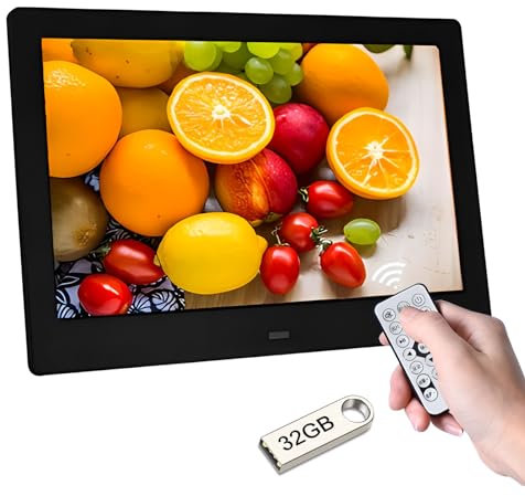 Zedify 7 HD IPS Digital Photo Frame - 1080P Video, Auto Power On/Off, Image Preview, MP3, Calendar Clock, USB with Remote Control + 32GB USB Driver (Black)