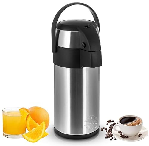 Faboer 3L Pump Action Airpot Flask, Stainless Steel Dispenser with Vacuum Pump, Double Wall Insulated Coffee & Tea Urn with Safety Lock & Carry Handle (3 litres)