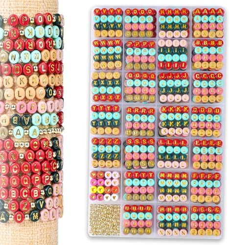 SJZWSD Buchstabenperlen & Perlen für Armbänder: 1800+ Multicolor Set inkl. Goldene Zwischenteile & Kristallfaden - Ideal für DIY Schmuck, Freundschaftsarmbänder und Halsketten…