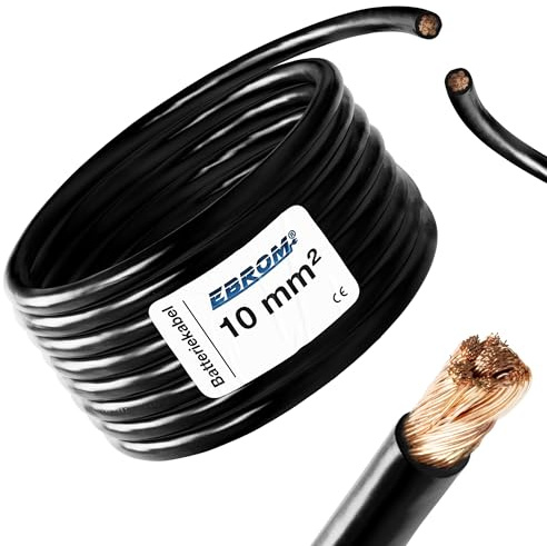 EBROM - 5 Meter Batteriekabel - Massekabel - SCHWARZ - 10 mm² - Vollkupfer | Batterie Kabel - MASSE Kabel - 5 m Länge - für PV, Boot, Solar, Industrie, LKW, KFZ, Caravan und weitere Anwendungsbereiche
