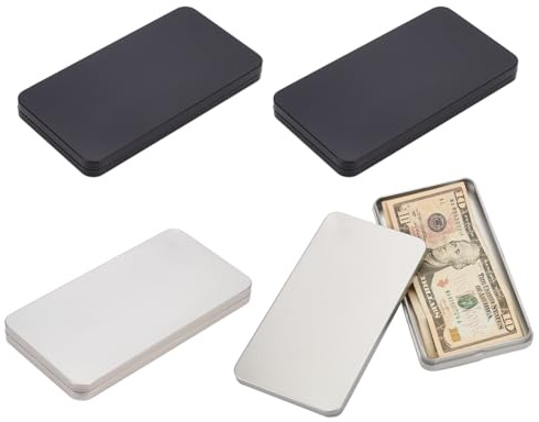 FINGERINSPIRE 4 Stück Geldkassette Aus Weißblech Metall 17x9x1.5 cm 2 Farben Schwarz/Platin Papier Spardose Für Bargeld Münzen Rechteckig Einreihig Geldablage Geld Organizer Aufbewahrungsbox